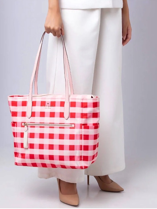 Kate Spade Chelsea Gingham pink multi Tote with Detachable Strap Bag - Picture 6 of 9